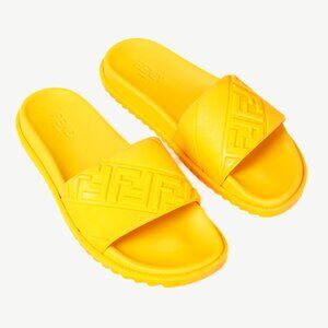 Fendi FF Logo Rubber Beach Slip-On Slides in Yellow